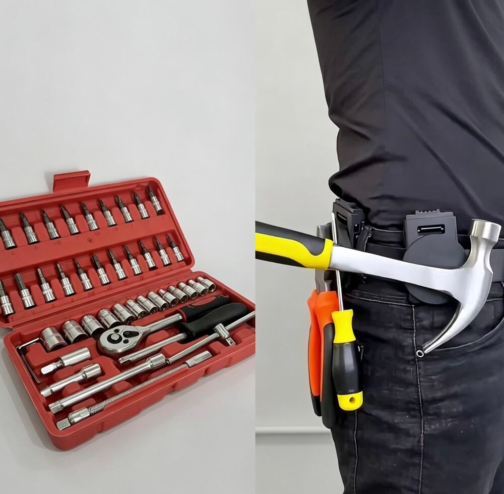 46Pcs Ratchet Socket Kit w/ Magnetic Rack Auto & Home Repair